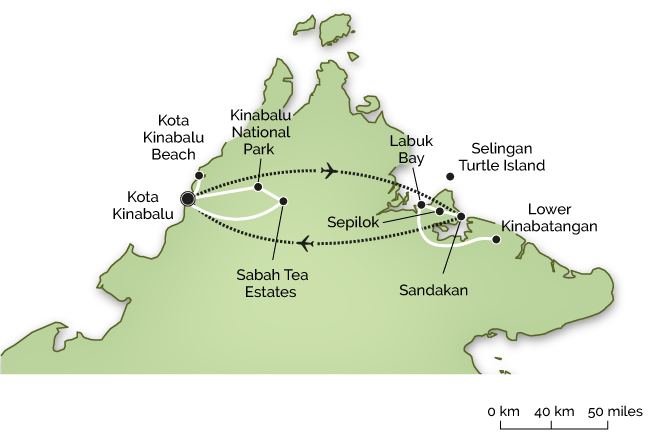 Borneo - Pitchers & Primates - Trip Map
